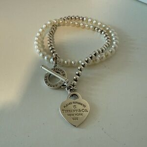 Tiffany & Co. Wrap Bead Silver and Pearl Bracelet with Diamond